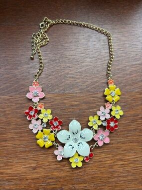 Floral Multicolour Statement Necklace - Gold Chain